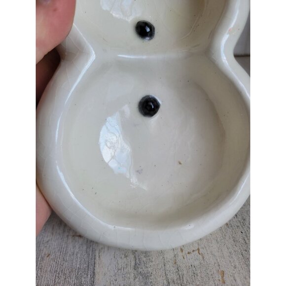 Vintage snowman ceramic? dish trinket tray Xmas home decor unique top hat - Picture 3 of 7